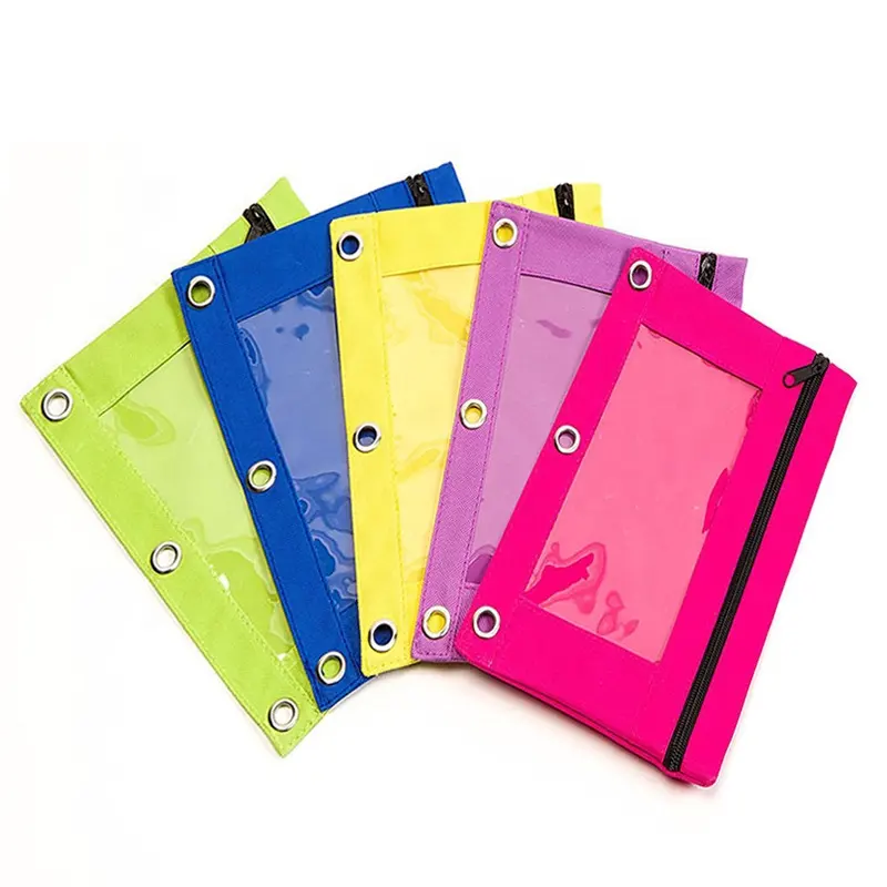 Plastic PVC Portable 3 Ring Binder Zippered Pencil PouchesカスタムプロモーションバッグFor StudentsとClear Window