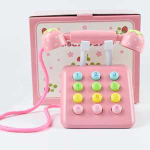 Jeu de rôle pour enfants Montessori, téléphone en bois <span class=keywords><strong>rose</strong></span> - Product Image 3