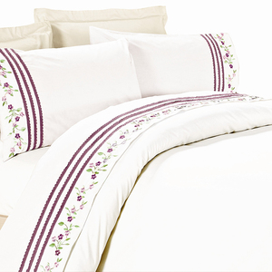 Kosmos khách sạn Khăn trải giường thêu trắng 100% bông tấm phẳng thiết lập thiết kế mới dệt kỹ thuật - Product Image 5