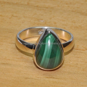 Cabochon naturel en forme de poire Malachite Gemme Bague de créateur en argent sterling 925 Bijoux à bas prix Bague classique unisexe - Product Image 1