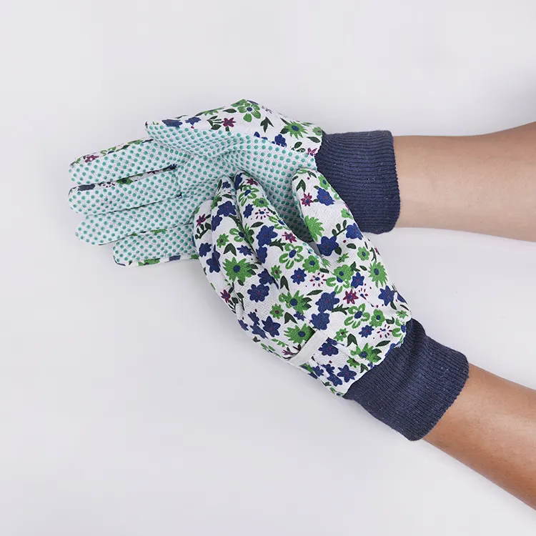 New Arrival Flower Printing Women Cotton Garden Working Gloves With PVC Dots Cheap Price With Different Designs Canvas