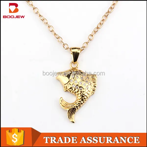 Boojew elegante 24K ouro cor de ouro Falso colar Apelativo chains atacado personalizado de jóias colar de pingente em forma de peixe