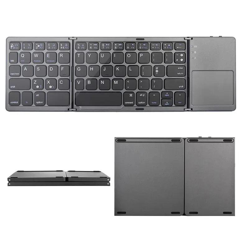 Teclado plegable inalámbrico con panel táctil, teclado recargable para Windows, Android, tableta, superficie de teléfono inteligente