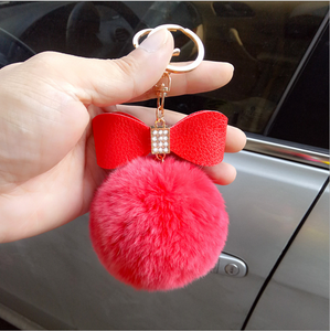 Yongze En <span class=keywords><strong>Peluche</strong></span> Mignon Lapin De Fourrure En Cuir PU Strass Bowknot brun en cuir porte-clés porte-clé personnalisé - Product Image 5