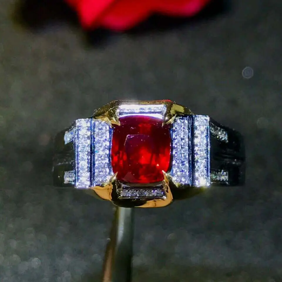 Thiết Kế Lạ Mắt Giá Tốt Nhất Sâu Hình Chữ Nhật Màu Đỏ Ruby Saudi Arabia Vàng Wedding Ring