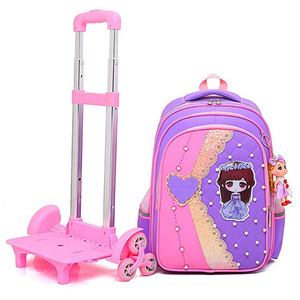 Article populaire 6 roues polyester <span class=keywords><strong>sac</strong></span> à dos détachable dentelle perle décor <span class=keywords><strong>princesse</strong></span> fille chariot cartable - Product Image 4
