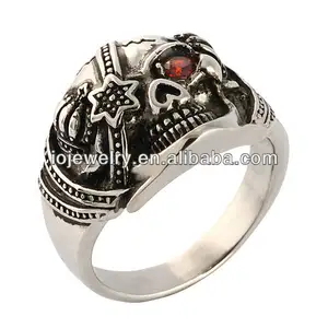 High quality pirate skull ring with garnet crystal