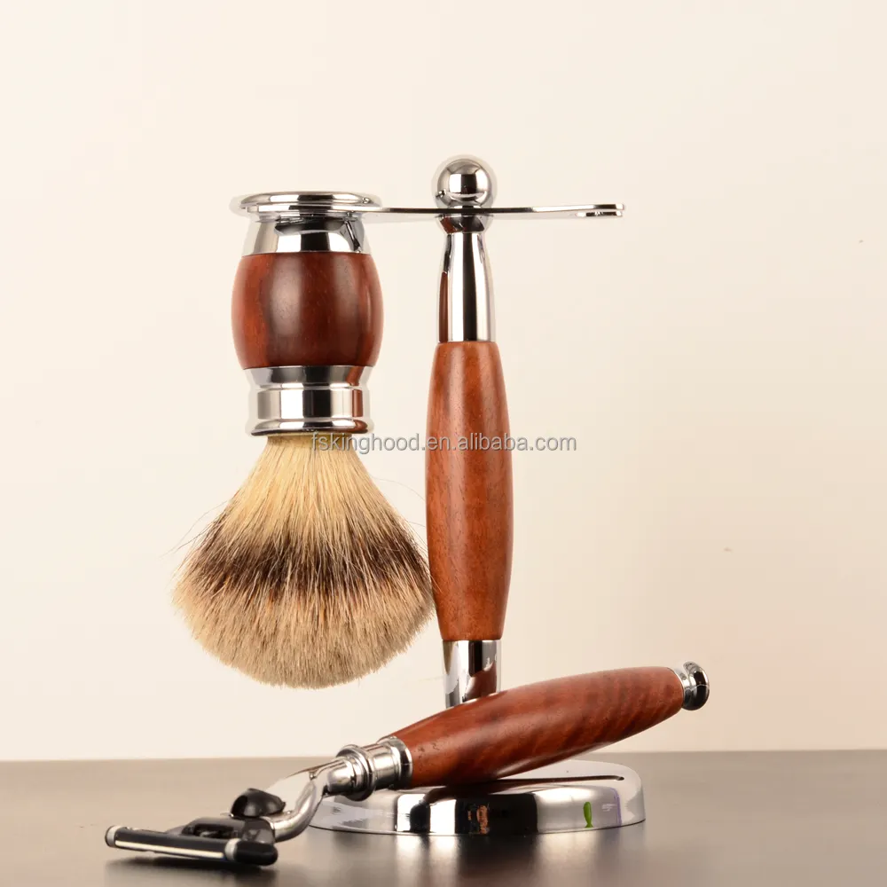 Feather Wood Handle Stainless Steel Safety Razor Set