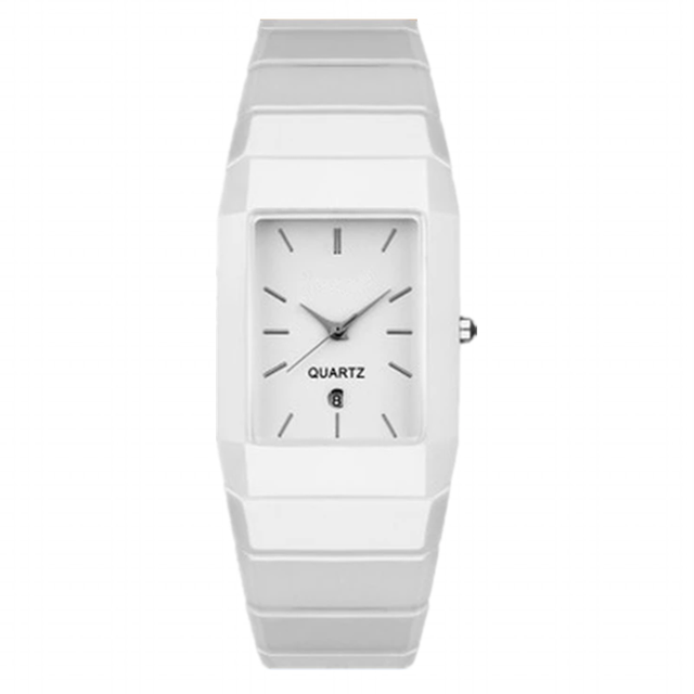 Latest White Ceramic Couple Watch Simple Design square case Quartz Watches Hot Fashion Date Window Lady Analog Watches