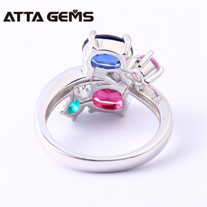 Émeraude Saphir Rubis Anneaux Pour <span class=keywords><strong>Les</strong></span> Femmes De Fiançailles De Mariage 925 En Argent Sterling Multi Couleur Pierre Bague - Product Image 4