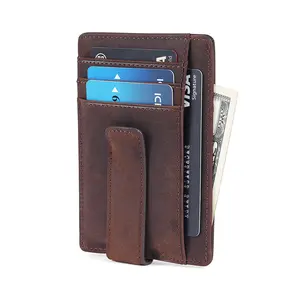 מותאם אישית Slim כיס קדמי RFID חסימת עם סופר חזק מגנטי כסף קליפ כרטיס עור מחזיק עבור גברים