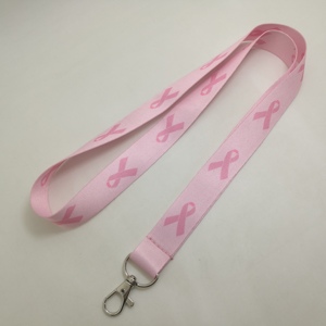 Lanière en polyester avec ruban pour la sensibilisation au <span class=keywords><strong>cancer</strong></span> du <span class=keywords><strong>sein</strong></span>, avec crochet et impression de logo personnalisé, écologique, 2 cm x 90 cm - Product Image 1
