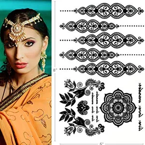 India Style Black Lace Henna Sexy Body Art Eco-friendly Temporary Tattoo Sticker for Party Body Decorate