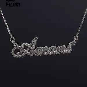 Collar de plata con nombre, colgante de diamantes para niñas