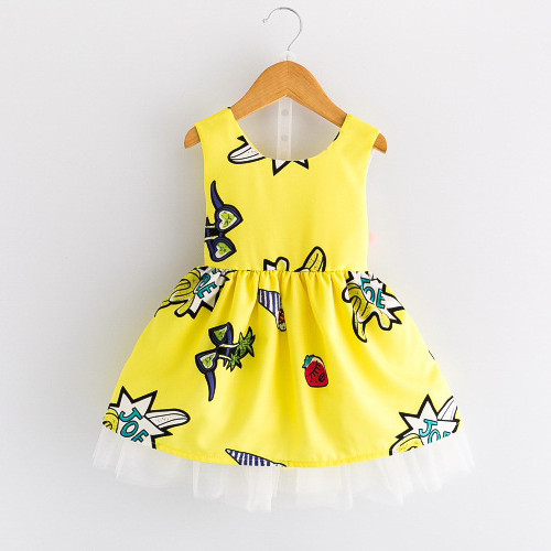 Желтое платье Детское летнее милое кружевное детское платье с открытой спиной и бантом