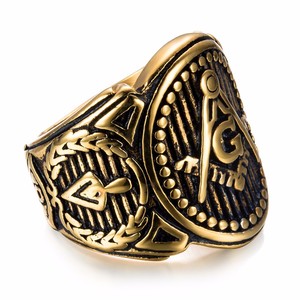 2024 anello da uomo Vintage 316L in acciaio inossidabile oro libero muratore massonico maschio retrò Punk anello nero gioielli - Product Image 6