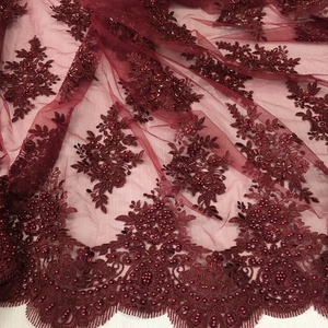 Nouvelle arrivée, dentelle de cordon bordeaux, dentelle de tulle perlée, <span class=keywords><strong>tissu</strong></span> de dentelle brodé à la main, robe de mariée, vente chaude, tissus pour robes de soirée, 100% - Product Image 3
