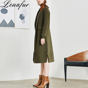 Moda Casual Grigio Chiaro Navy Verde Inverno Lungo <span class=keywords><strong>Cappotto</strong></span> di Pelliccia di Lana Double Face 100% Agnello di Pecora Cashmere <span class=keywords><strong>Cappotto</strong></span> di Pelliccia per Le Donne - Product Image 4