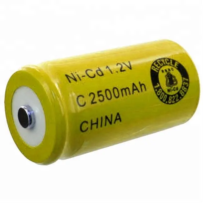 Nicd bateria recarregável tipo níquel cadmium, bateria recarregável com botão superior c 1.2v c2500mah