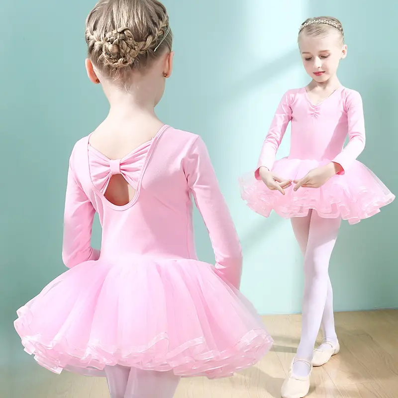 Kids Girls Long Sleeve Ballet DressためGymnastics Professional Ballet Tutu Children Costume Ruffle Dress Teen Girls Dance Dress