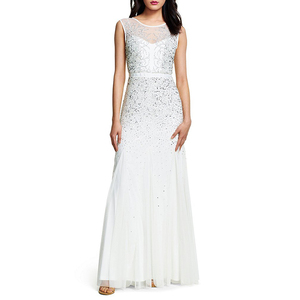 Le donne indossano In Rilievo Illusion Collo Senza Maniche Abito NylonBack della chiusura lampo Barca <span class=keywords><strong>scollo</strong></span> a V-back Intricato bordare Illusion yoke vestito da promenade - Product Image 5