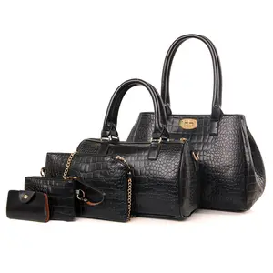 Personnalisé nouveau modèle pas cher importé 5 pièces en cuir de crocodile véritable dames fourre-tout sac à main