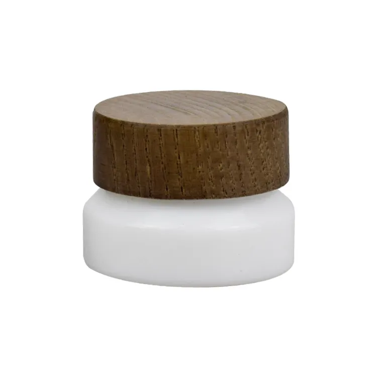 Hohe qualität großhandel weiß keramik glas 15g 30g kleine bambus holz schraube deckel kosmetische creme jar