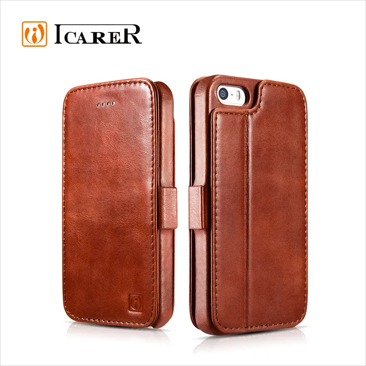 ICARER Genuine Leather Wallet Case for Apple for iPhone SE  Mobile Phone Protective Flip Cover for iPhone 5/5s