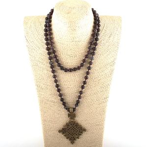 Di modo Della Boemia Tribale Dei Monili Pietre Naturali Lungo Annodato Croce di Metallo Del Pendente Donne Collana Etnica - Product Image 4
