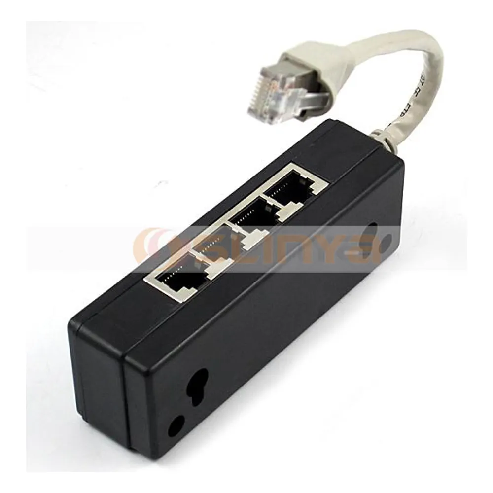 Siyah Vücut Açık Gri Kablo 4 Portlu RJ45 Splitter Ethernet Bağlayıcı Kablo