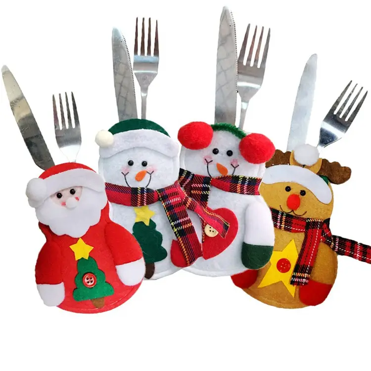 Christmas Decor Cute Snowman Table Dinning Holder Pocket Cutlery Bag Party Decorations