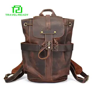 Haut marron en cuir véritable ordinateur portable sacs à dos sacs de randonnée sac à dos personnalisé