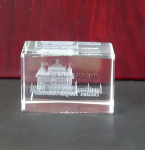 3D Laser Engraved Indian Golden Temple Cube Religious Crystal Souvenirs Crystal Gifts