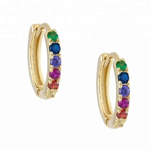 <span class=keywords><strong>Orecchini</strong></span> a Cerchio <span class=keywords><strong>Mini</strong></span> Arcobaleno in Argento 925 Gemnel, Nuovo Design per Donne, Placcati in Oro - Product Image 1