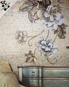 MB SMM123中国美丽的玻璃马赛克手工花墙壁画瓷砖牡丹图案马赛克瓷砖图片
