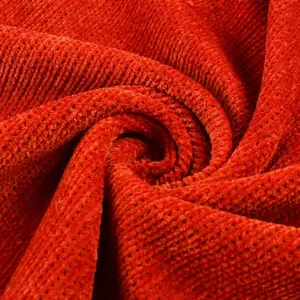 高品质罗纹面料100% 涤纶红色染色库存土耳其雪尼尔罗纹针织条纹面料