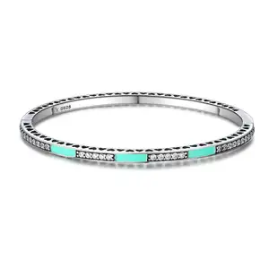 BAGREER SCB016 Special design 925 silver turkey blue diamond bangle ladies enamel bracelet drop glaze jewelry