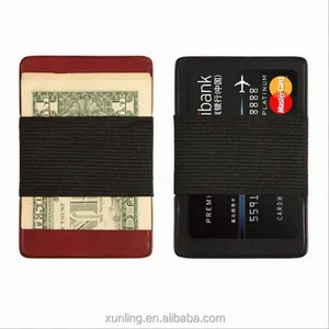 Thin RFID Blocking Money Clip Fashion Men's Genuine Leather Wallet Black Credit ID Card Holder With Elastic Band
