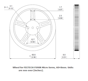Negro 60*8mm rueda para feetech FS90R micro SERVO - Product Image 3