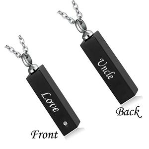 Personalizado hecho rectángulo negro nombre <span class=keywords><strong>Bar</strong></span> cremación urna collar cenizas recuerdo resistente al agua con colgante de cristal - Product Image 1