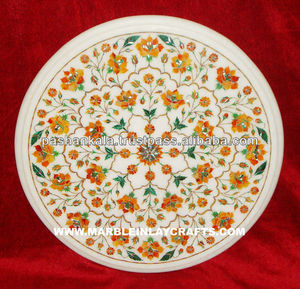 ท็อปโต๊ะกาแฟและโต๊ะอาหารเช้าลายหินอ่อนสีขาวทรงกลมสวยงาม - Product Image 1