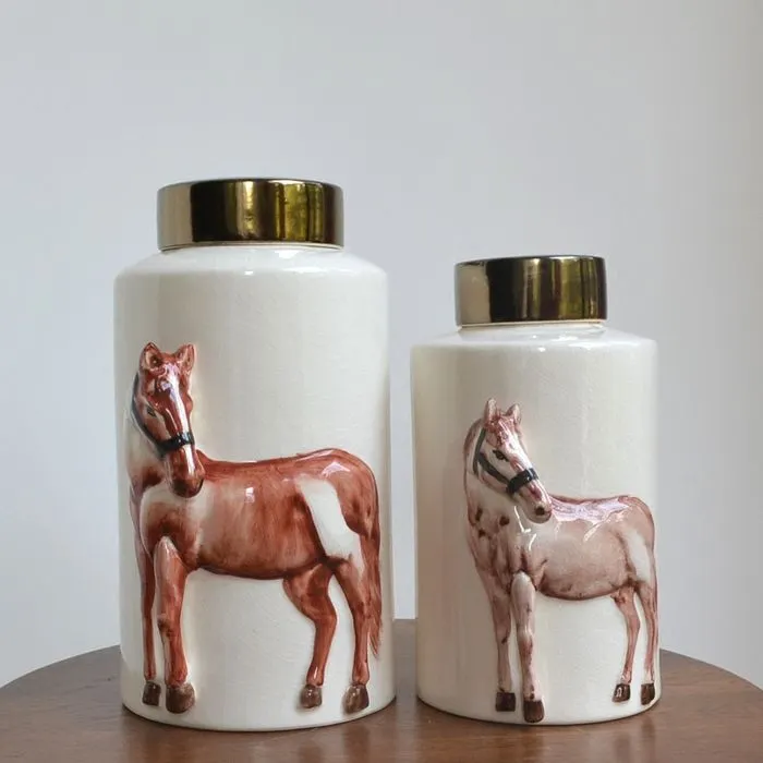 馬のデザインの中国のエレガントな良質のアイスクラック白色磁器セラミックエンボス瓶