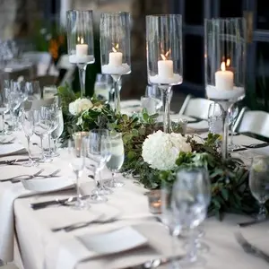 Conjunto titular de vidro para mesas de casamentos, suporte de vidro para mesas de casamentos/de vidro de hurricano com trio de vidro