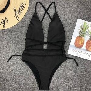 Ultimo Modello di Costume da Bagno Femminile Sexy Bikini da Spiaggia Tinta Unita con Spalline e Scollo Profondo a V Intero per Ragazze Adolescenti - Product Image 6