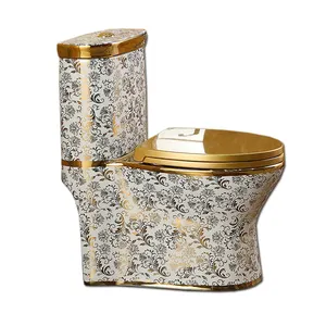 Wholesale bathroom royal wc one piece ceramic sanitary luxury plated gold color toilet