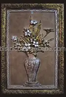 Antique Painted Sandstone Wall Relief Ornament, Ancient Style Flower and Vase Sandstone Wall Hanging Plaque
