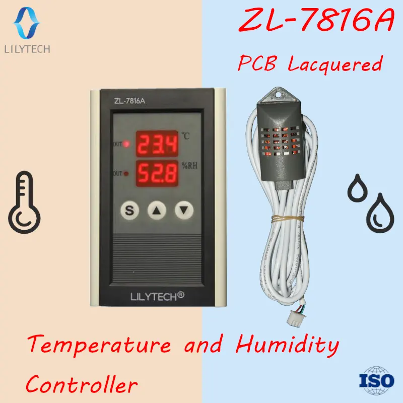 ZL-7816A, 12V, controlador de Temperatura e umidade, hygrostat Termostato, Lilytech, thermo hygrostat