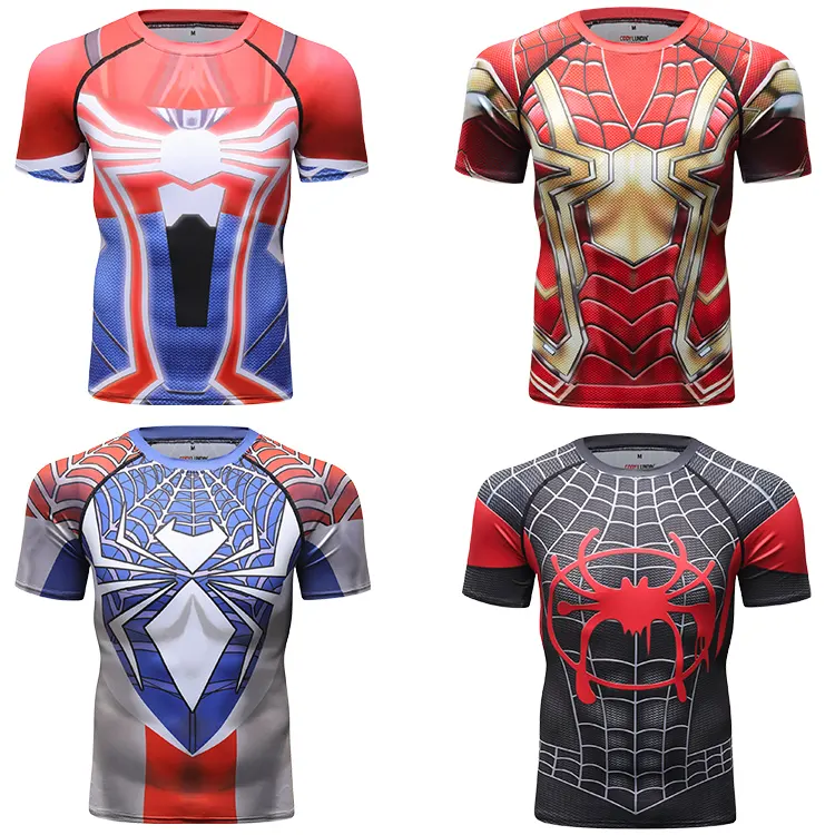 Männer Fitness studio Kleidung Kurzarm Kompression Spiderman T-Shirt Sublimation T-Shirt