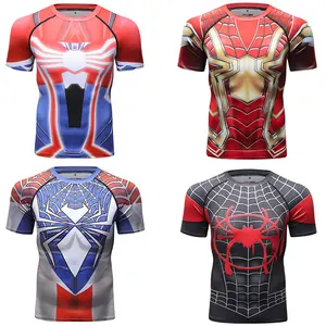 Mannen Gym Kleding Korte Mouw Compressie Spiderman T-shirt Sublimatie T-shirt