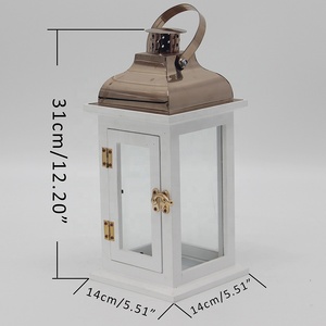 Wood White High Quality Battery Operated Wedding Decoration Metal Candle Holder Square <strong>Wooden</strong> <strong>Lantern</strong> for Candle - Product Image 2